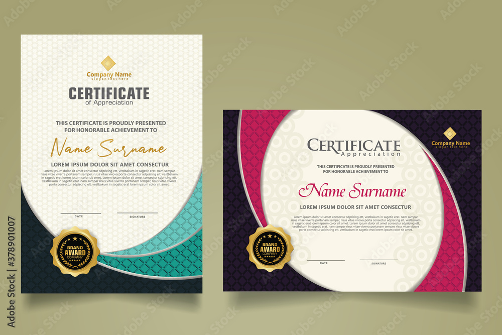 Wall mural set modern certificate template with realistic texture diamond shaped on the ornament and modern pat