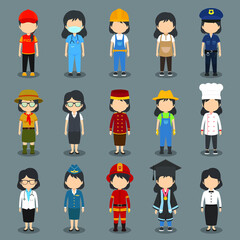 Set of 15  Flat Avatars Profession