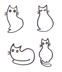 set of white cats with yellow eyes on a white background