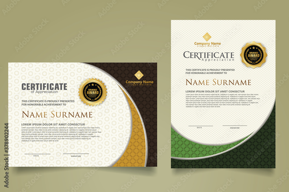 Wall mural set modern certificate template with realistic texture diamond shaped on the ornament and modern pat