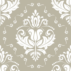 Classic seamless beije and white pattern. Damask orient ornament. Classic vintage background. Orient ornament for fabric, wallpaper and packaging