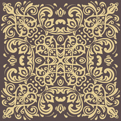 Elegant vintage golden square ornament in classic style. Abstract traditional pattern with oriental elements. Classic vintage pattern