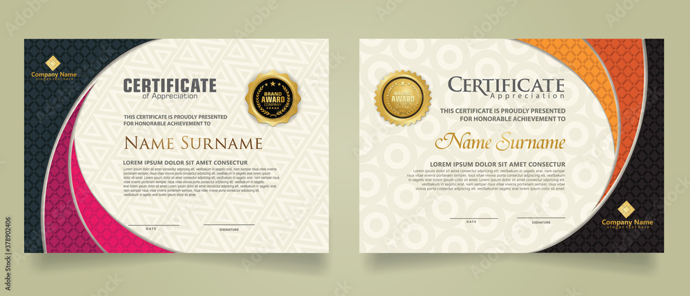 Wall mural set modern certificate template with realistic texture diamond shaped on the ornament and modern pat