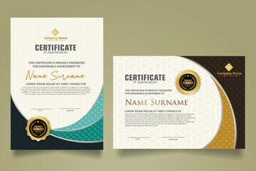 Set modern certificate template with realistic texture diamond shaped on the ornament and modern pattern background