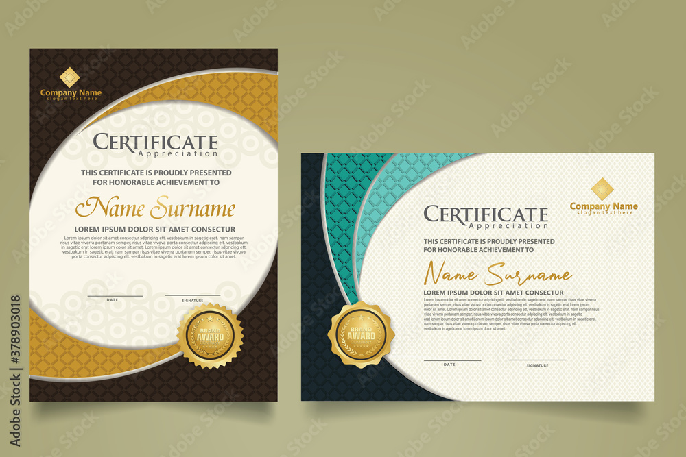 Wall mural set modern certificate template with realistic texture diamond shaped on the ornament and modern pat