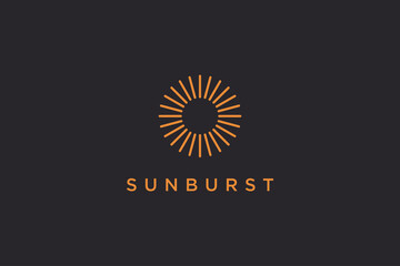 Abstract Sun Logo. Vintage Sun Icon with Geometric Radial Rays of Sunburst isolated on Black Background. Usable for Business and Nature Logos. Flat Vector Logo Design Template Element