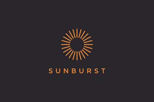 Abstract Sun Logo. Vintage Sun Icon with Geometric Radial Rays of Sunburst isolated on Black Background. Usable for Business and Nature Logos. Flat Vector Logo Design Template Element