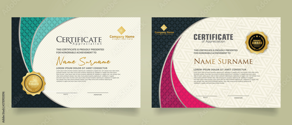 Wall mural set modern certificate template with realistic texture diamond shaped on the ornament and modern pat