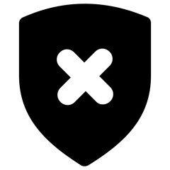 Obraz premium Cross sign on shield, filed style of no defence icon 