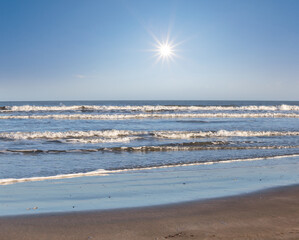 summer sandy sea beach under a sparkle sun, summer sea scene