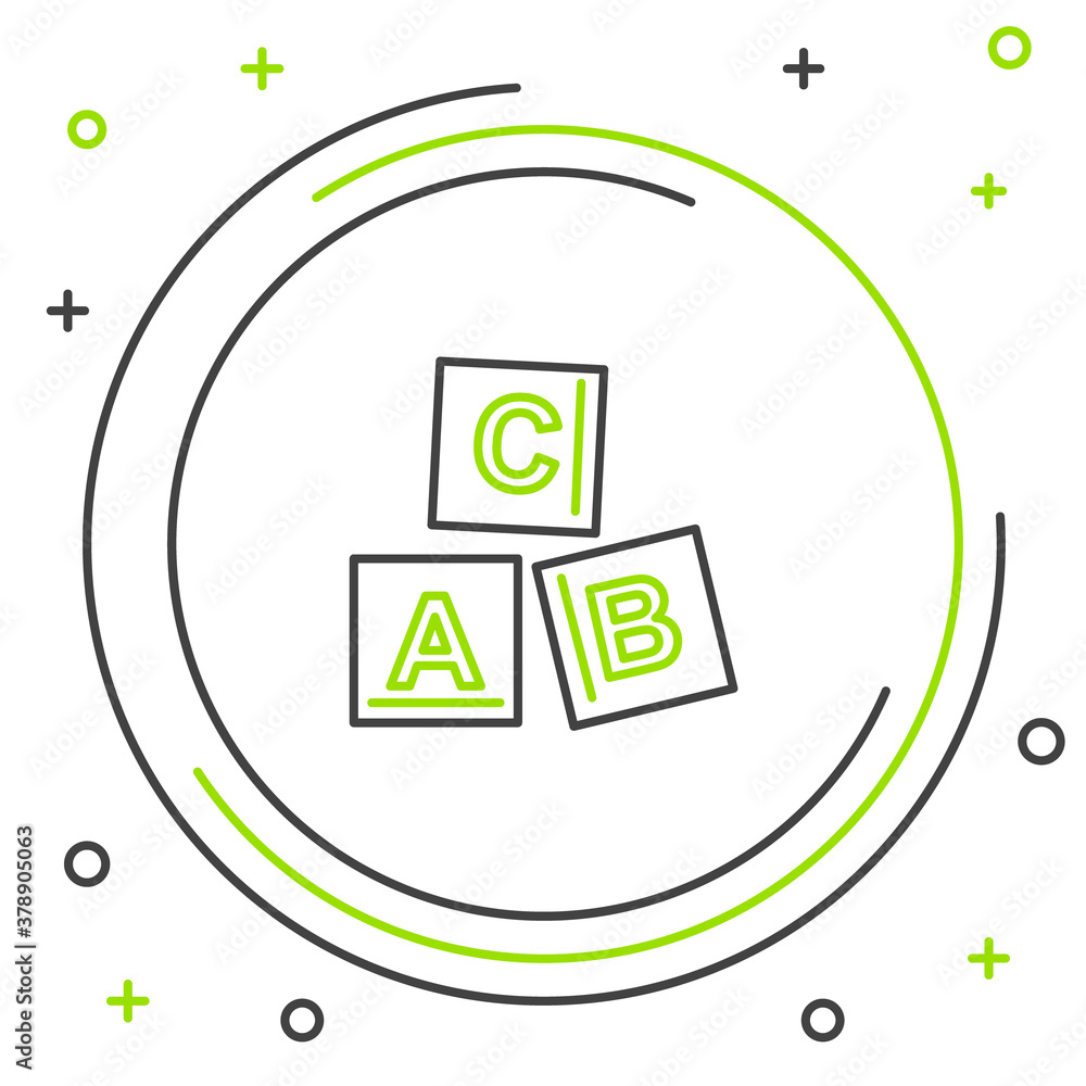 Poster line abc blocks icon isolated on white background. alphabet cubes with letters a,b,c. colorful outli