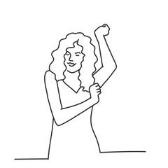 Young woman dance on white background. Vector line.