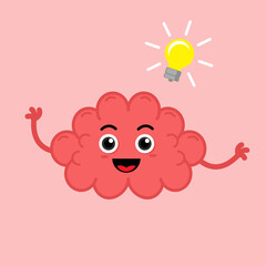 Illustration vector graphic cartoon character of cute smart brain. Suitable for children book illustration.  