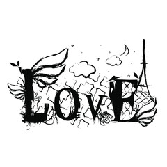Love background lettering Heart wings cloud moon Eiffel tower logo icon sign symbol Abstract grunge Modern drawn design Fashion print clothes apparel greeting invitation card banner poster flyer cover