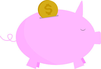piggy bank with a coin