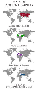 Ancient Empires Maps, Arab Caliphate, Roman Empire, Mongolian Empire, The Empire of Alexander the Great 