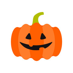 Cute tekva with a smile on a white background isolated. Vector design element for greeting card, poster, flyer, halloween banner. Cute pumpkin head in flat style, minimal design for the holiday