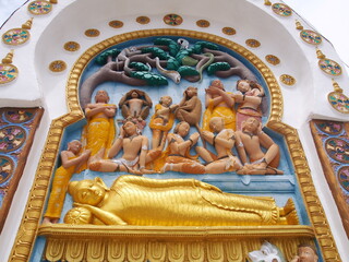 Fototapeta na wymiar Beautiful Buddhist Art Sculptures, Shanti Stupa, Leh, Ladakh, Jammu and Kashmir, India