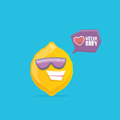 vector funny cartoon lemon character with sunglasses isolated on blue background. funky smiling summer fruit character