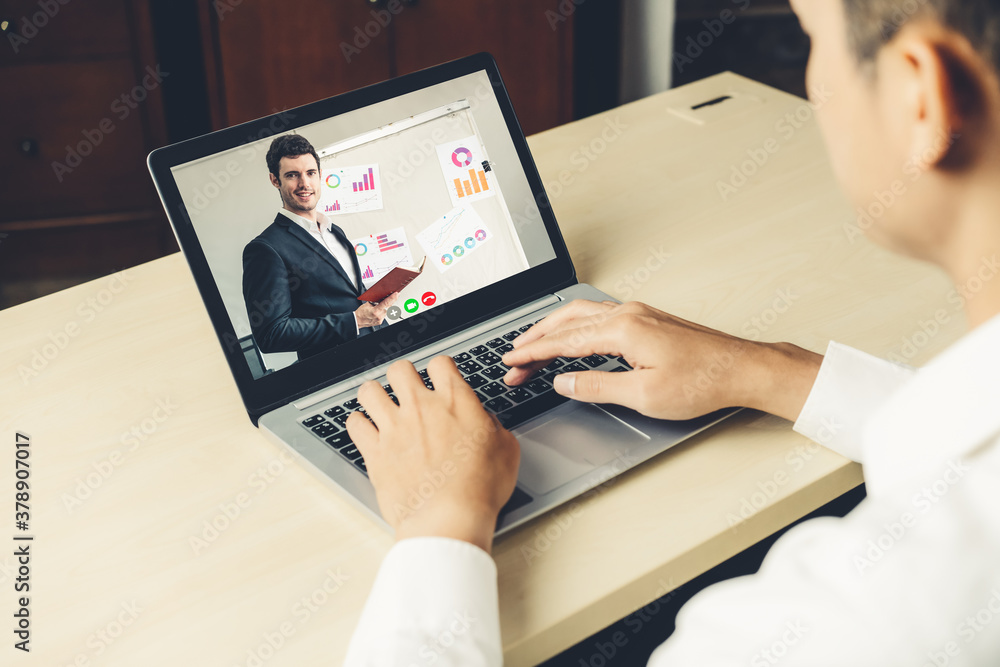 Poster e-learning and online business presentation meeting concept. digital training course for people to d