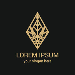 Universal logo. Geometric logo design. Identity. Abstract leaf. Flora. Art Deco style.