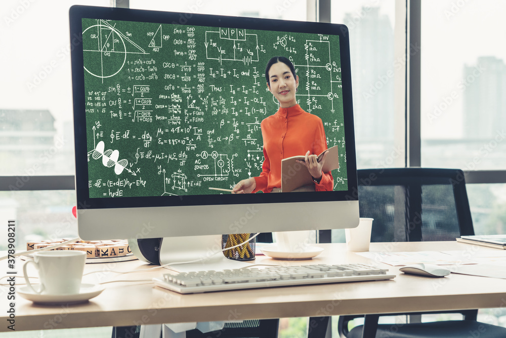 Poster e-learning and online education for student and university concept. video conference call technology