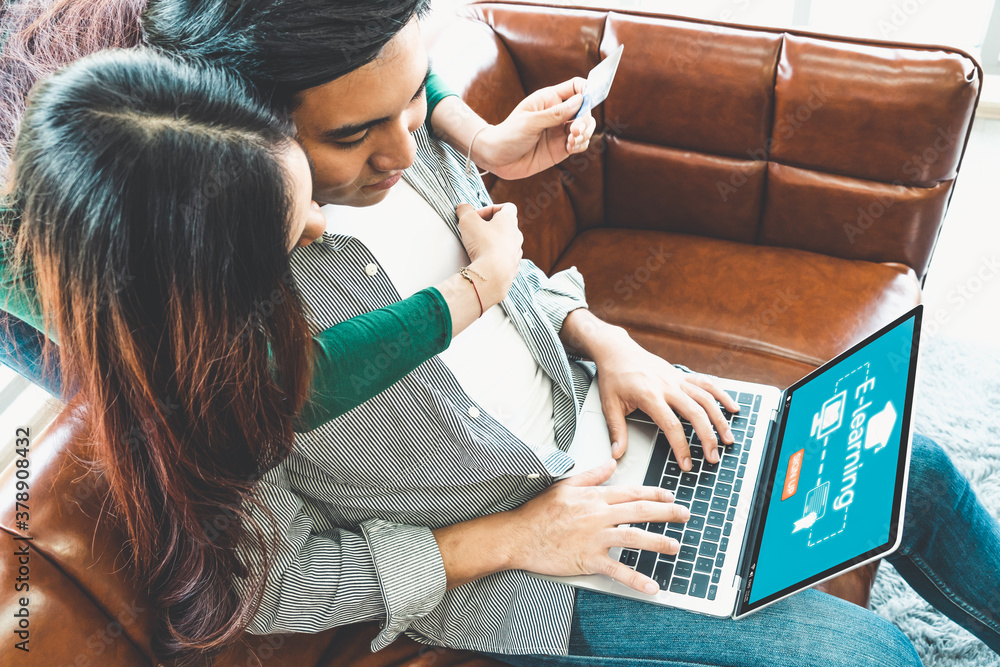 Poster e-learning and online education for student and university concept. video conference call technology