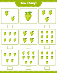 Counting game, how many Grape. Educational children game, printable worksheet, vector illustration