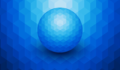 Fototapeta na wymiar Abstract background 3D, blue sphere over cubes mosaic pattern, interesting vector design.