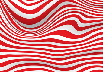Abstract 3D background with red and white distorted lines, vector illustration.