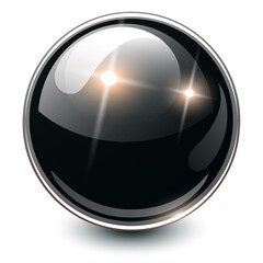Black sphere 3D, glossy and shiny vector ball icon.