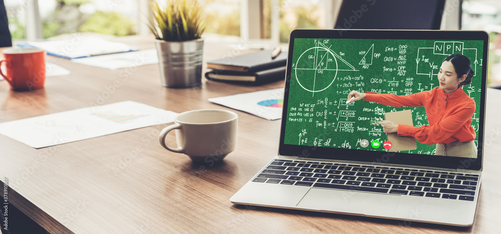 Poster e-learning and online education for student and university concept. video conference call technology