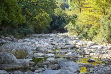 Torrent asséché par un jour d'été en Italie