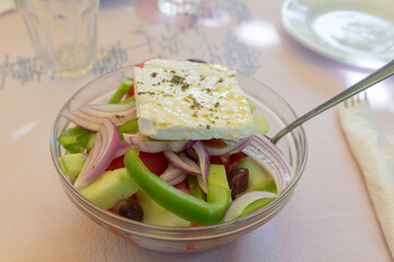 Plate of real Greek salad close up