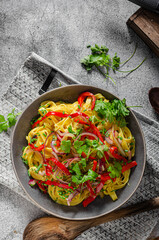 Fresh pasta with fried chicken