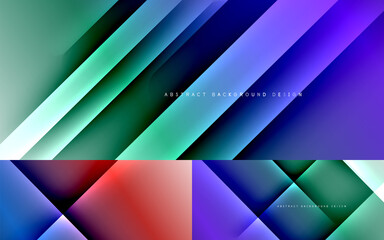 Dynamic diagonal lines abstract background set. Modern trendy techno templates with shadow lines on fluid gradients. Vector wallpaper designs