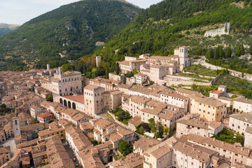 Fototapeta na wymiar panoramic aerial view of the medieval town of gubbio umbria italy palace of the consuls