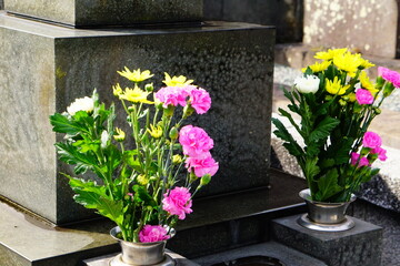 墓石に供えられたお彼岸の花