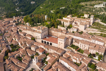 aerial view of the historic center of the medieval town of gubbio umbria italy