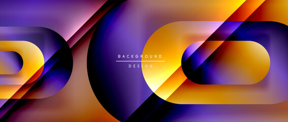 Vector geometric abstract background with lines and modern forms. Fluid gradient with abstract round shapes and shadow and light effects