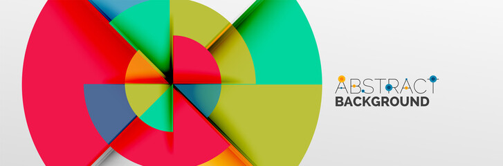 Bright color circles, abstract round shapes and triangles composition with shadow effects. Vector modern geometric design template