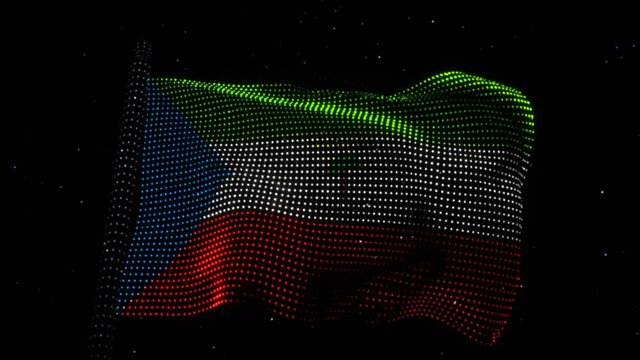 Electronic waving flag of Equatorial Guinea made of LED lights. Hologram concept. Looping animation 