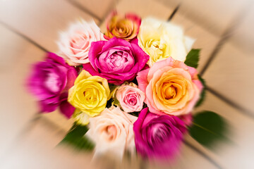 A bouquet of soft colored roses. Focus zoom effect