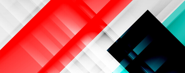 Geometric abstract backgrounds with shadow lines, modern forms, rectangles, squares and fluid gradients. Bright colorful stripes cool backdrops