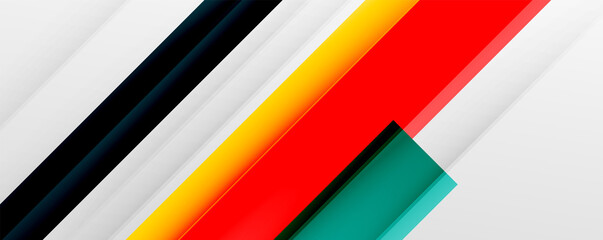 Geometric abstract backgrounds with shadow lines, modern forms, rectangles, squares and fluid gradients. Bright colorful stripes cool backdrops