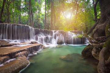 Huay Mae Khamin waterfall in tropical forest, Thailand