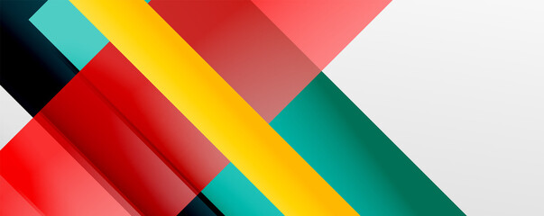 Geometric abstract backgrounds with shadow lines, modern forms, rectangles, squares and fluid gradients. Bright colorful stripes cool backdrops