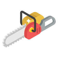 
Tool for cutting wood, chainsaw icon in isometric style  
