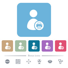 Print user account flat icons on color rounded square backgrounds