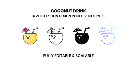Coconut drink Vector illustration icons in different style